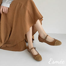 Load image into Gallery viewer, Brown-Suede-Maryjanes-with-Horsehair-Toe-Cap-model-shots
