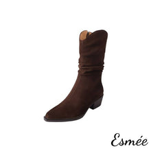 Load image into Gallery viewer, Brown-Suede-Pointed-Toe-Riding-Boots-product-shots-white-background
