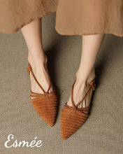 Load image into Gallery viewer, Brown-Suede-Slingback-with-Woven-Design-model-shots1
