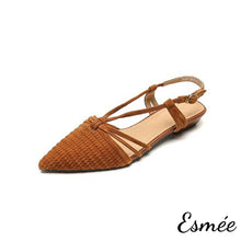 Load image into Gallery viewer, Brown-Suede-Slingback-with-Woven-Design-product-shots-white-background
