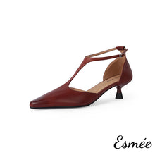 Load image into Gallery viewer, Burgundy-Leather-High-Heel-T-Straps-product-shots-white-background
