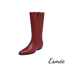 Load image into Gallery viewer, Burgundy-Leather-Long-Boots-with-Almond-Toe-product-shots-white-background
