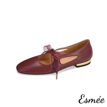 Load image into Gallery viewer, Burgundy-Leather-Maryjanes-with-Bow-Knot-Design-product-shots-white-background
