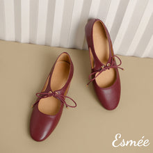 Load image into Gallery viewer, Burgundy-Leather-Maryjanes-with-Bow-Knot-Design-product-shots
