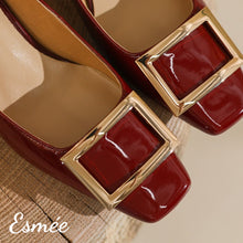 Load image into Gallery viewer, Burgundy-Patent-Leather-5.5cm-High-Heels-with-Metal-Buckle-product-shots-detail
