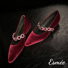 將圖片載入圖庫檢視器 Burgundy-Suede-Maryjanes-with-Rhinestone-Straps-and-3-cm-Invisible-Increased-Height-Design-product-shots
