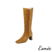 將圖片載入圖庫檢視器 Camel-Suede-Leather-Long-Boots-with-Block-Heels-product-shots-white-background
