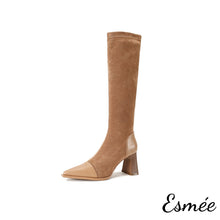 Load image into Gallery viewer, Camel-Suede-Long-Boots-with-Leather-Toe-and-Heel-Cap-product-shots-white-background
