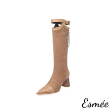 Load image into Gallery viewer, Camel-Suede-Long-Boots-with-Special-Designed-Collar-product-shots-white-background
