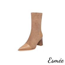 將圖片載入圖庫檢視器 Camel-Suede-Mid-Boots-with-Leather-Toe-and-Heel-Cap-product-shots-white-background
