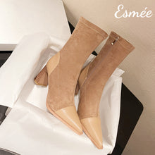 Load image into Gallery viewer, Camel-Suede-Mid-Boots-with-Leather-Toe-and-Heel-Cap-product-shots
