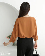 Load image into Gallery viewer, Caramel-Korean-Chiffon-Blouse-with-Cowl-Neckline-Design-model-shots-3
