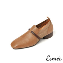 Load image into Gallery viewer, Caramel-Leather-Loafers-with-Strap-and-Ribbon-Design-model-shots
