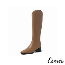 Load image into Gallery viewer, Caramel-Leather-Long-Riding-Boots-with-Block-Heels-product-shots-white-background
