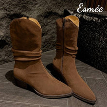 Load image into Gallery viewer, Caramel-Suede-Pointed-Toe-Riding-Boots-product-shots
