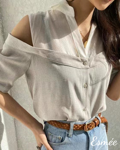 Celadon-Dual-Color-Shirt-with-Off-Shoulder-Design-model-shots-2