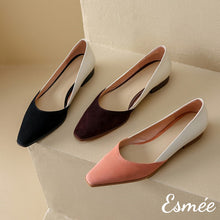 Load image into Gallery viewer, Dual-Color-Leather-Low-Heels-with-D_Orsay-Design-product-shots
