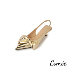 Load image into Gallery viewer, Gold-Leather-High-Heel-Sandals-with-Big-Bow-Knot-Design-product-shots-white-background
