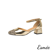 Load image into Gallery viewer, Gold-Leather-High-Heel-Sandals-with-Glitter-Toe-Cap-product-shots-white-background
