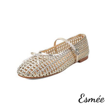 Load image into Gallery viewer, Gold-Leather-Maryjanes-with-Woven-Design-product-shots-white-background

