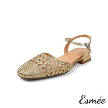 將圖片載入圖庫檢視器 Gold-Leather-Sandals-with-Ankle-Straps-and-Woven-Design-product-shots-white-background
