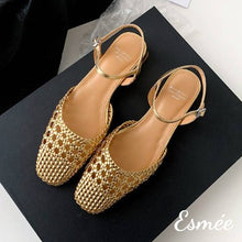 將圖片載入圖庫檢視器 Gold-Leather-Sandals-with-Ankle-Straps-and-Woven-Design-product-shots
