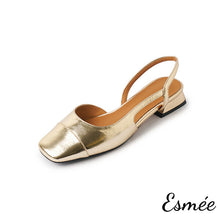 Load image into Gallery viewer, Gold-Leather-Slingback-with-Sqaure-Toe-Design-product-shots-white-background
