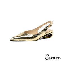 Load image into Gallery viewer, Gold-Patterned-Leather-Slingback-with-Special-Designed-Heels-product-shots-white-background
