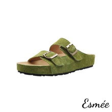 將圖片載入圖庫檢視器 Green-Suede-Flat-Sandals-with-Double-Thick-Straps-Design-product-shots-white-background
