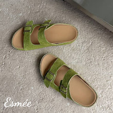 將圖片載入圖庫檢視器 Green-Suede-Flat-Sandals-with-Double-Thick-Straps-Design-product-shots
