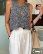 Load image into Gallery viewer, Grey-Cotton-Knitted-Tank-Top-with-Back-Buckle-Design-model-shots-1
