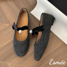 Load image into Gallery viewer, Grey-Fabrics-Maryjanes-with-Bow-Knot-and-Pearl-Design-product-shots
