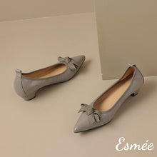 Load image into Gallery viewer, Grey-Leather-Flats-with-Bow-Knot-product-shots
