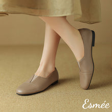 Load image into Gallery viewer, Grey-Leather-Round-Toe-Loafers-model-shots
