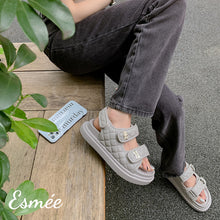 Load image into Gallery viewer, Grey-Leather-Sandals-with-Thickened-Outsole-model-shots
