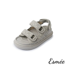 Load image into Gallery viewer, Grey-Leather-Sandals-with-Thickened-Outsole-product-shots-white-background
