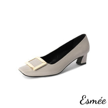 Load image into Gallery viewer, Grey-Patent-Leather-4-cm-High-Heels-with-Metal-Buckle-product-shots-white-background
