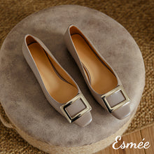 Load image into Gallery viewer, Grey-Patent-Leather-Flats-with-Metal-Buckle-product-shots
