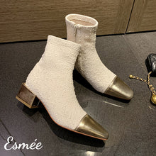 Load image into Gallery viewer, Ivory-Fabrics-Ankle-Boots-with-Metallic-Heel-and-Toe-Cap-product-shots
