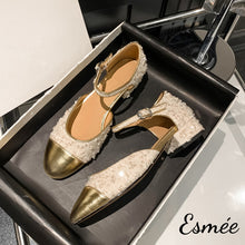 Load image into Gallery viewer, Ivory-Gold-Fabrics-Sandals-with-Ankle-Straps-product-shots
