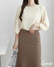 Load image into Gallery viewer, Ivory-Korean-Chiffon-Blouse-with-Bishop-Sleeves-model-shots
