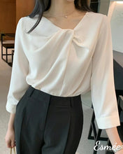 Load image into Gallery viewer, Ivory-Korean-Chiffon-Blouse-with-Kink-Design-model-shots-1
