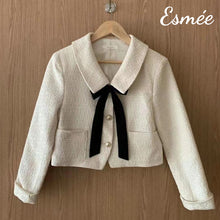 Load image into Gallery viewer,    Ivory-Korean-Tweed-Blazers-with-Bow-Knot-Design-product-shots
