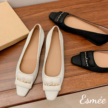 Load image into Gallery viewer, Ivory-Lambskin-Leather-Flats-with-Leather-Ornaments-product-shots
