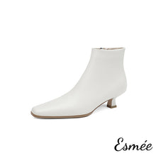 Load image into Gallery viewer, Ivory-Leather-Ankle-Boots-with-4.5-cm-Kitten_Heels-product-shots-white-background
