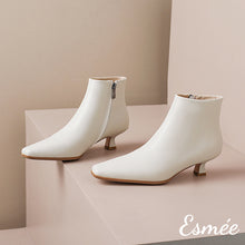 Load image into Gallery viewer, Ivory-Leather-Ankle-Boots-with-4.5-cm-Kitten_Heels-product-shots
