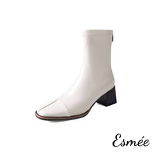 Load image into Gallery viewer, Ivory-Leather-Ankle-Boots-with-5.5cm-Block-Heels-product-shots-white-background
