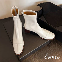 Load image into Gallery viewer, Ivory-Leather-Ankle-Boots-with-5.5cm-Block-Heels-product-shots
