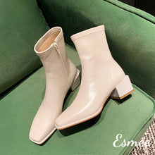 Load image into Gallery viewer, Ivory-Leather-Ankle-Boots-with-Block-Heels-product-shots
