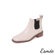 將圖片載入圖庫檢視器 Ivory-Leather-Ankle-Chelsea-Boots-with-Square-Toe-Design-product-shots-white-background
